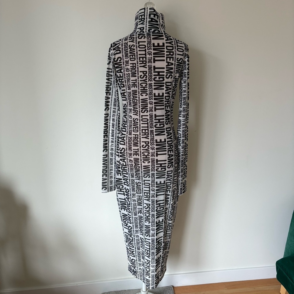 Ksubi The Opposite Mesh White Black Graphic Print Bodycon Midi Mock Neck Dress S - Picture 4 of 10